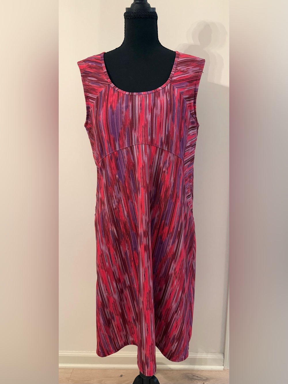 PrAna Azalea Rainblur Alec Stretch Tank Dress Pink and Purple Built in Bra L
